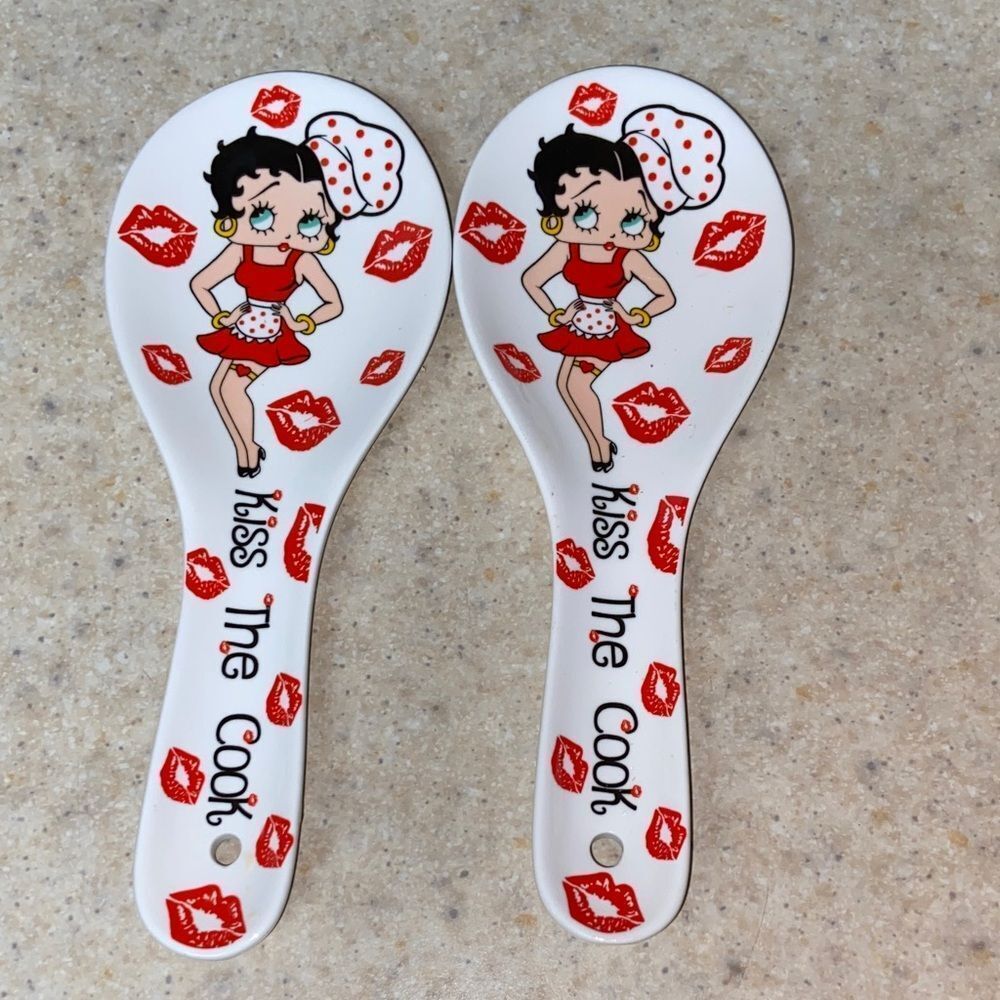 VTG, Spoons Rest Betty Boops Kiss The Kook Cartoon Character Ceramic Spoons